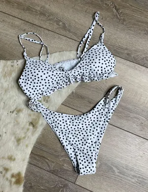 Polka Dot Ruffle High Cut Bikini Set thumbnail 1