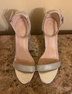 Silver Crystal Embellished Block Heel Sandals Size 8 thumbnail 1
