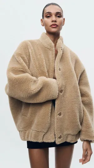 Zara Sold out faux shearling bomber thumbnail 1