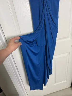 MISA Los Angeles Leza Gathered Crossover Sleeveless Tulip Maxi Dress in Blue L thumbnail 6