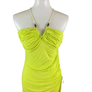 Free People Bright Green Ruched Bodycon Midi Dress M‎ Y2K Festival Vacation thumbnail 2