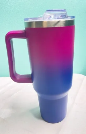 Pick bag 40 oz tumbler‎ pink and purple with handle thumbnail 1