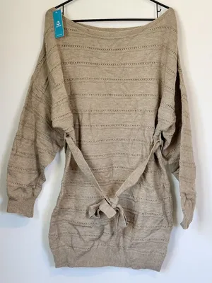 NWT Cupshe Khaki Belted Dolman Sleeve Sweater Dress - Size: Large thumbnail 2