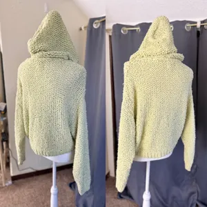 Pilcro Sailcloth Chunky Knit Cropped Pullover Hoodie Womens Size XS Lime Green thumbnail 8