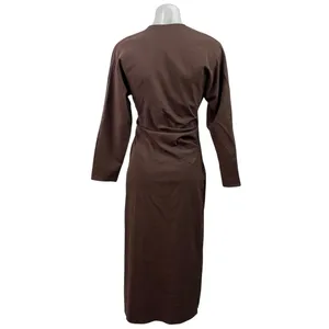 Zara Women's Brown Long Sleeve High Neck Ruched Maxi Bodycon Pencil Dress Sz XS thumbnail 3