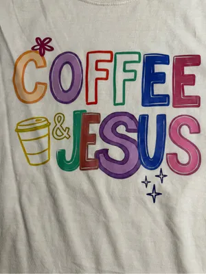 Comfort Colors Cream Tee with Multicolor "Coffee & Jesus" Graphic thumbnail 4
