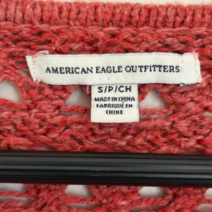 American Eagle Red Open Knit Cotton Sweater Size Small Boho Scoop Neck thumbnail 4