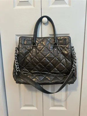 Michael Kors Quilted Leather Satchel in Dark Gray thumbnail 4