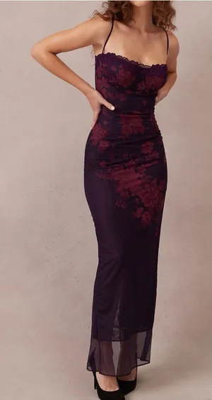 House of CB Aiza Grape Floral Print Maxi Dress thumbnail 1