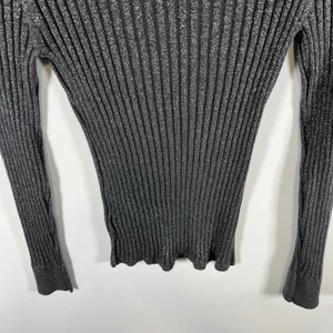 Gap Womens Metallic Ribbed Turtleneck Sweater Gray Silver Shimmer Long Sleeve‎ M thumbnail 8