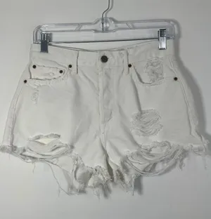 Grlfrnd Women’s Size 27 Cindy Distressed White Denim Shorts 100% Cotton USA Made thumbnail 1