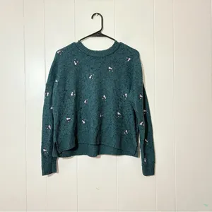 Madewell Floral Embroidered Merino Wool Blend Sweater Green Crewneck Size Small thumbnail 6