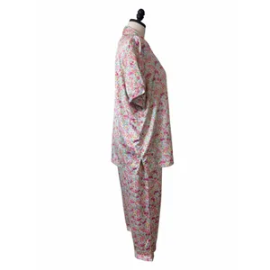 Cabernet Floral Satin Pajama Set XL Button Front Short Sleeve Lounge Sleepwear thumbnail 4