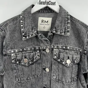 Rebecca Minkoff‎ Studded Denim Jean Jacket Black Gray 100% Cotton Size Small thumbnail 3