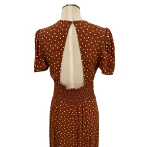 AFRM Jamie Open‎ Back Midi Dress Brown White Polka Dot Puff Sleeve Size Medium thumbnail 10