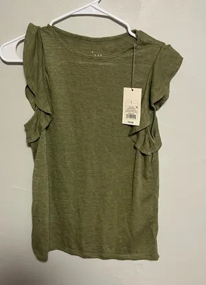 a new day Olive Ruffle Sleeve Tee thumbnail 1
