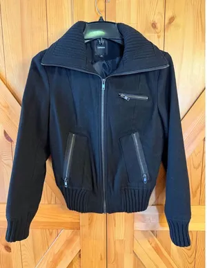 Express Women’s Black Wool Blend Lined Winter Bomber Jacket Size XS (6747) thumbnail 1