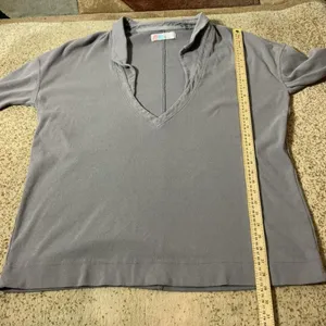 Free People Beach Womens Oversized Deep V-Neck Ribbed‎ Pullover Top Grey M thumbnail 4