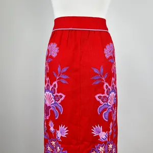 NWOT Farm Rio Red Porcelain Garden Scalloped Linen Midi Skirt Size S thumbnail 7