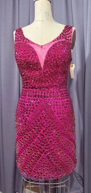 Hot pink rhinestone mini dress Size M thumbnail 1