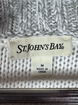 St. John's Bay Stripe Colorblock Shawl Collar Belted Cardigan Sweater Grey White thumbnail 9