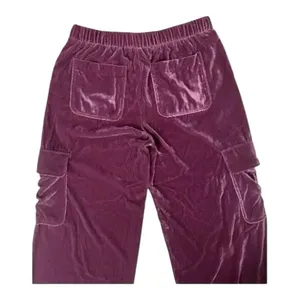Women Purple Velvet Pants Size L Wide Leg Elastic Waist Lounge Pull-on thumbnail 7