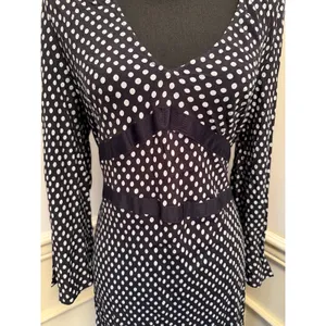 Etam Paris Vintage 90s/00s Milkmaid Polka Dot V-Neck Dress Navy Blue Whimsygoth thumbnail 3