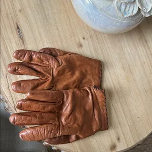 FRYE Vintage Chestnut Brown Leather Gloves Stitched Trimmed Hem thumbnail 10