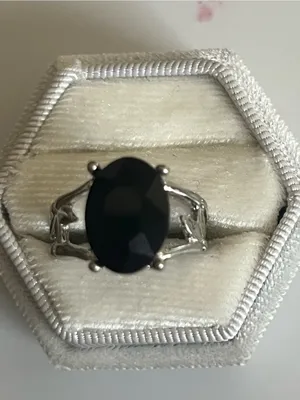 Sterling Silver Black Onyx Oval Statement Ring Size 6 thumbnail 1