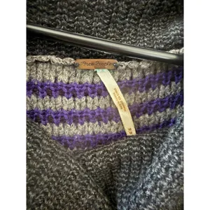 Free‎ People Womens Grey Purple Striped Lambswool Cowl Neck Batwing Sweater M thumbnail 5