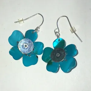 Turquoise Color Shell Flower Drop Earrings Blue thumbnail 4