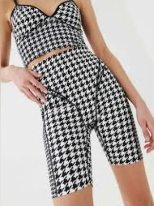P.E. NATION Houndstooth Biker Shorts Black Size L thumbnail 1