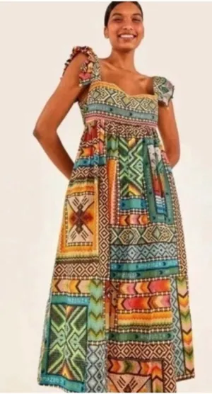 Farm Rio Banana Scarves Colorful Printed Midi Dress thumbnail 1