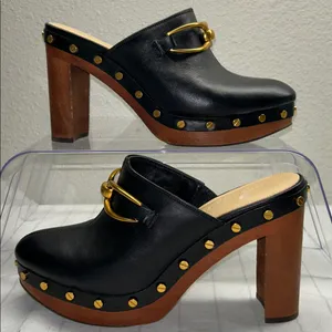 Veronica Beard Giles Block Heel Mule Clogs, Black,Size 8M Bohemian leather Heel thumbnail 4