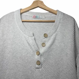 Free People FP Beach Hailee Sweater XS Gray Waffle Knit Henley Oversized Cotton thumbnail 4