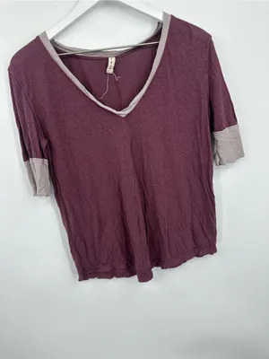 Free People Plum Ringer Shirt Size Small Boho V Neck thumbnail 3