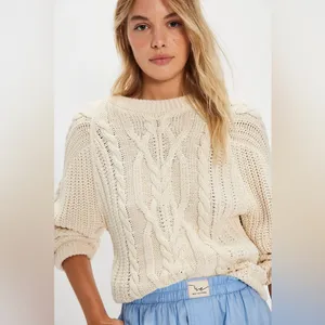 Free People Frankie Cable Sweater in Ivory M thumbnail 9