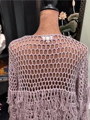 POL Lavender Fishnet Fringe Cardigan – Size Small (Fits S–L) thumbnail 8