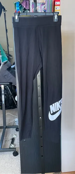 Women's Nike Black Leggings Standard M with White Logo thumbnail 1
