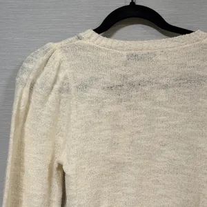 Zara Womens Cream Cotton Blend Puff Sleeve Cropped Knit Sweater Size Small NWT thumbnail 3