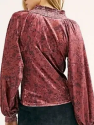Free People Go Get 'Em Crushed Velvet Balloon Sleeve Blouse size XS bohemian thumbnail 3
