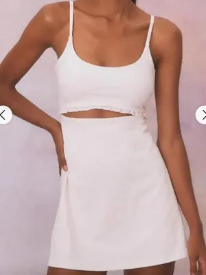 LOVESHACKFANCY Ergo Bow Jacquard Active Cutout Tennis Dress White, Size M thumbnail 1