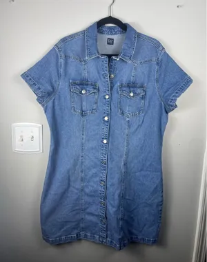 Women's GAP Blue Denim Short Sleeve Mini Dress XL Western Rodeo Prep thumbnail 1