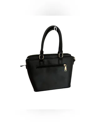 Color Block Satchel Handbag Penguin Charm Structured Faux Leather Black White thumbnail 2