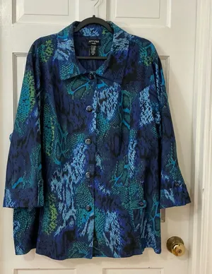 Attyre Snakeskin Animal Print Jacket 3X Car Coat Blue Green Bold Career Travel thumbnail 1