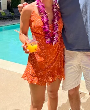 Lush Clothing Orange Wrap Romper thumbnail 3