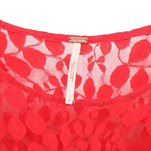 Free People Floral Mesh Lace Red Mini Dress Asymmetrical Hem 3/4 Sleeve 6 thumbnail 7