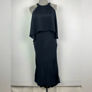 Kobi Halperin Black 100% Silk Open Shoulder Cape‎ Halter Dress Size 6 thumbnail 2