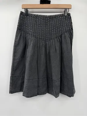 Free People Peyton Pintuck Midi Skirt 4 Washed Black Pleated Cotton $128 thumbnail 3