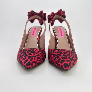 Betsey Johnson Remy Heels 7 Red Leopard Bow Pointed Toe Slingback Pumps Coquette thumbnail 6